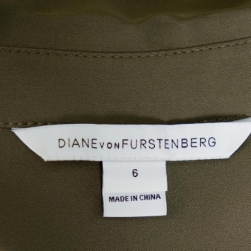 Diane Von Furstenberg Military Green Silk Belted Clarise Dress M For Sale 1