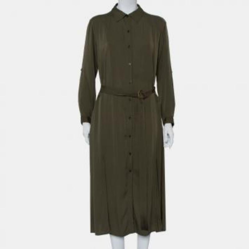 Diane Von Furstenberg Military Green Silk Belted Clarise Dress M For Sale 4