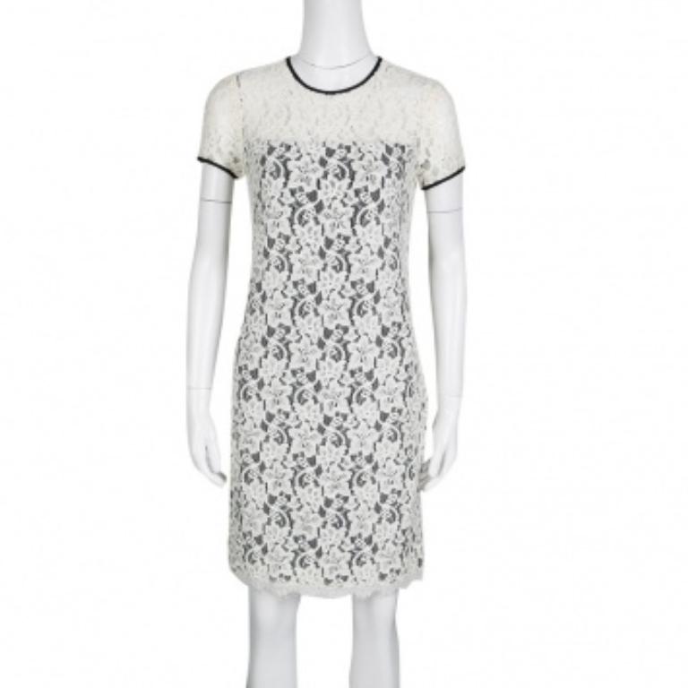 Gris Diane von Furstenberg - Robe Barbie en dentelle florale monochrome S en vente