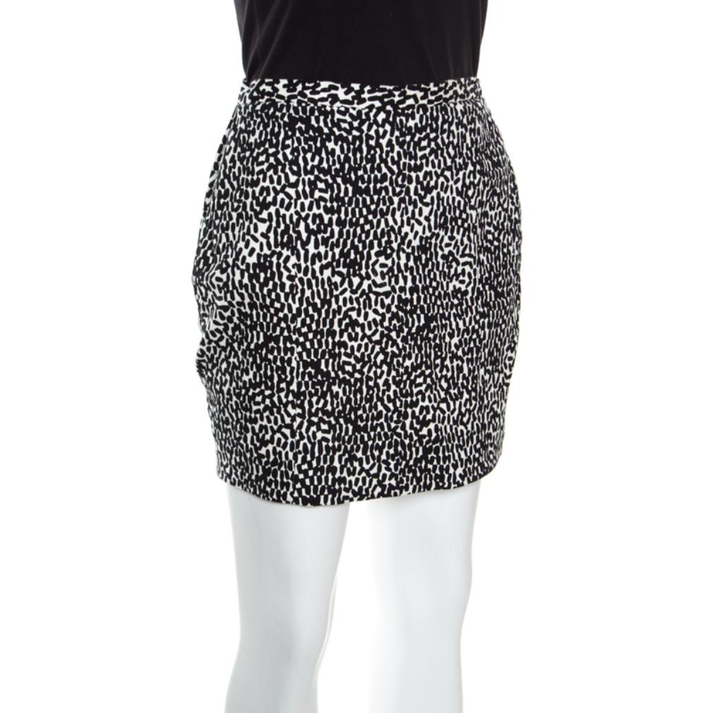 Black Diane Von Furstenberg Monochrome Printed Cotton Clyde Mini Skirt S