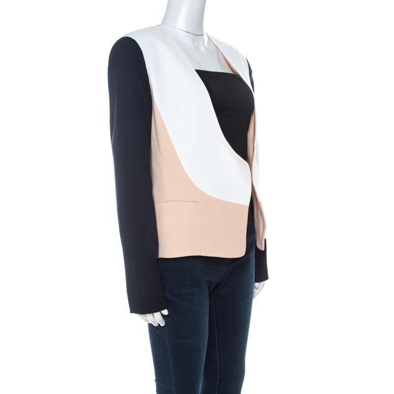 Gray Diane Von Furstenberg Multicolor Crepe Creme Brulee Open Front Feriha Blazer M