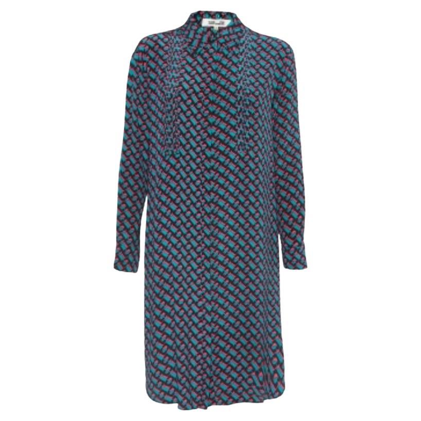 Diane Von Furstenberg Multicolor Printed Crepe Pleated Shirt Dress S