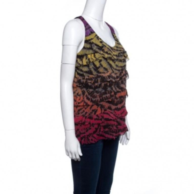Diane von Furstenberg Mehrfarbig Bedruckte Seide Gerafftes Gestreiftes Pitonesa Top M (Schwarz) im Angebot