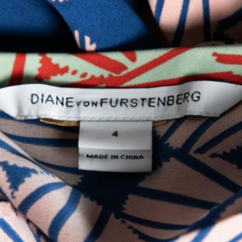 Grigio Diane von Furstenberg Camicetta in seta stampata multicolore con chiusura a scatto sul davanti S in vendita