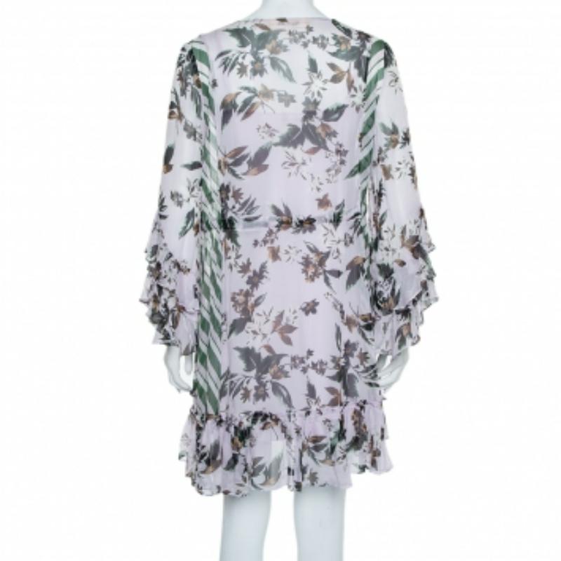 Gray Diane Von Furstenberg Multicolor Silk Ruffled Oversized Mini Dress XS For Sale