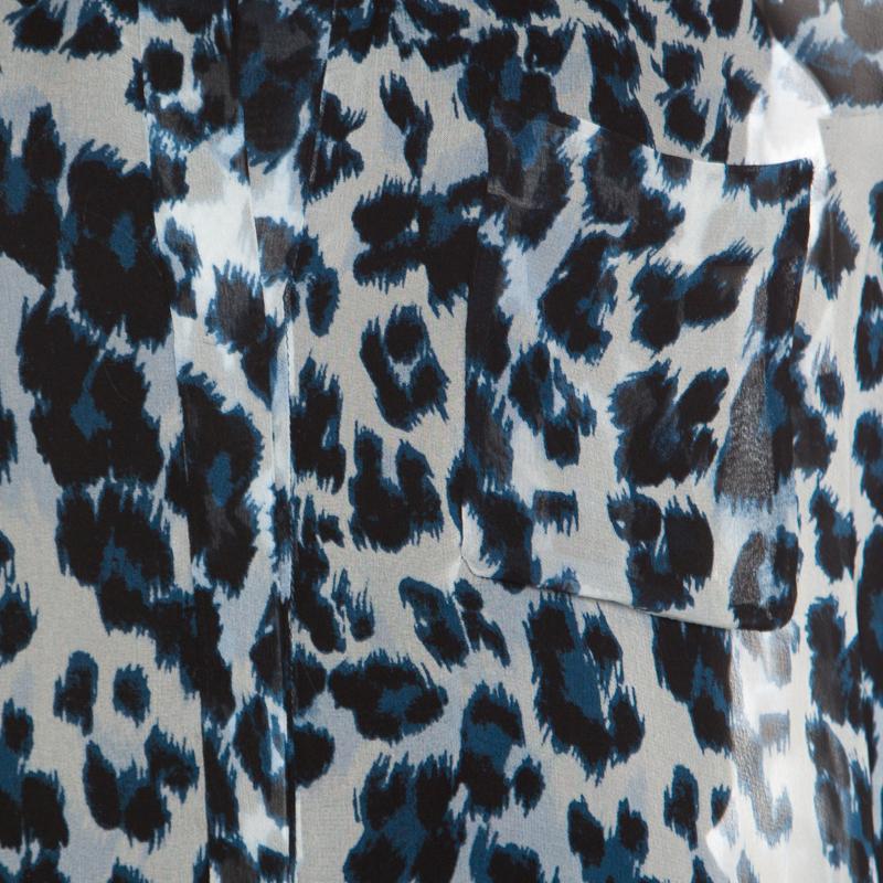 Gray Diane Von Furstenberg Multicolor Snow Cheetah Printed Silk Lorelei Blouse M