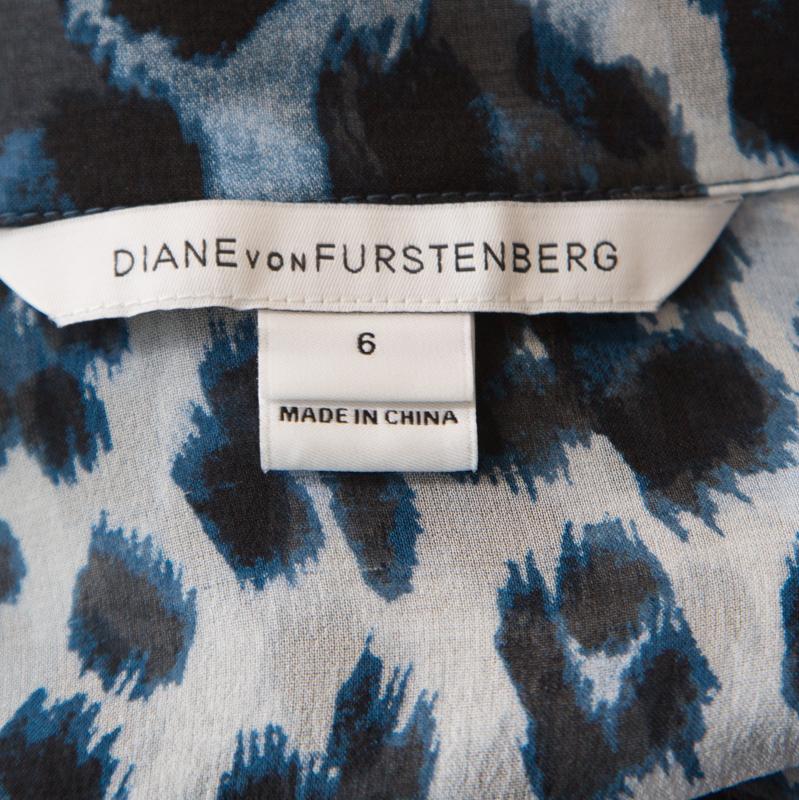 Diane Von Furstenberg Multicolor Snow Cheetah Printed Silk Lorelei Blouse M In Good Condition In Dubai, Al Qouz 2