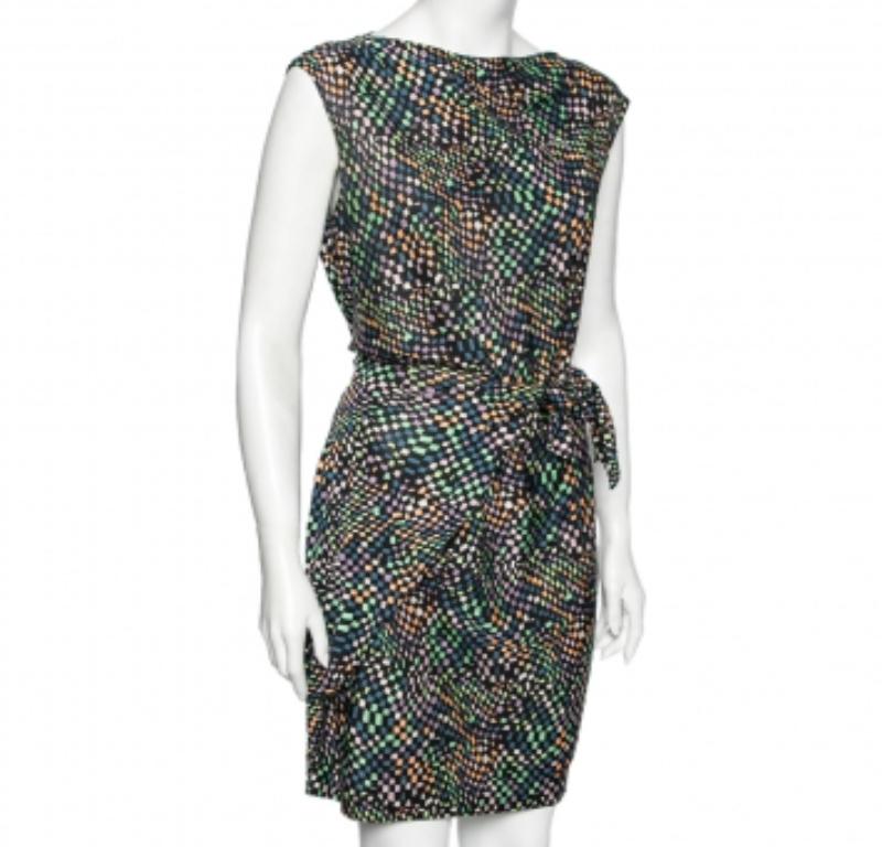 Diane von Furstenberg Mehrfarbig Bedrucktes Jersey Krawatten-Detail Manda Kleid L Damen im Angebot