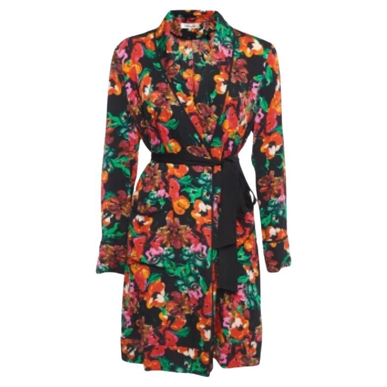 Diane von Furstenberg Chaqueta con cinturón de georgette estampada multicolor S