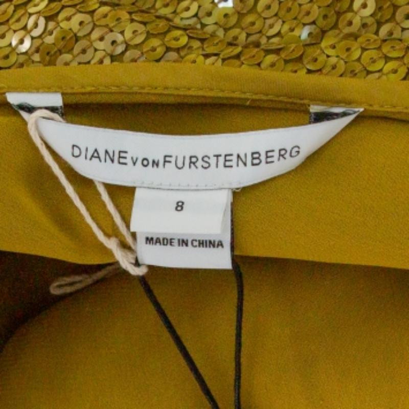 Diane Von Furstenberg Mustard Yellow Sequin Embellished Silk Havita Dress M For Sale 2