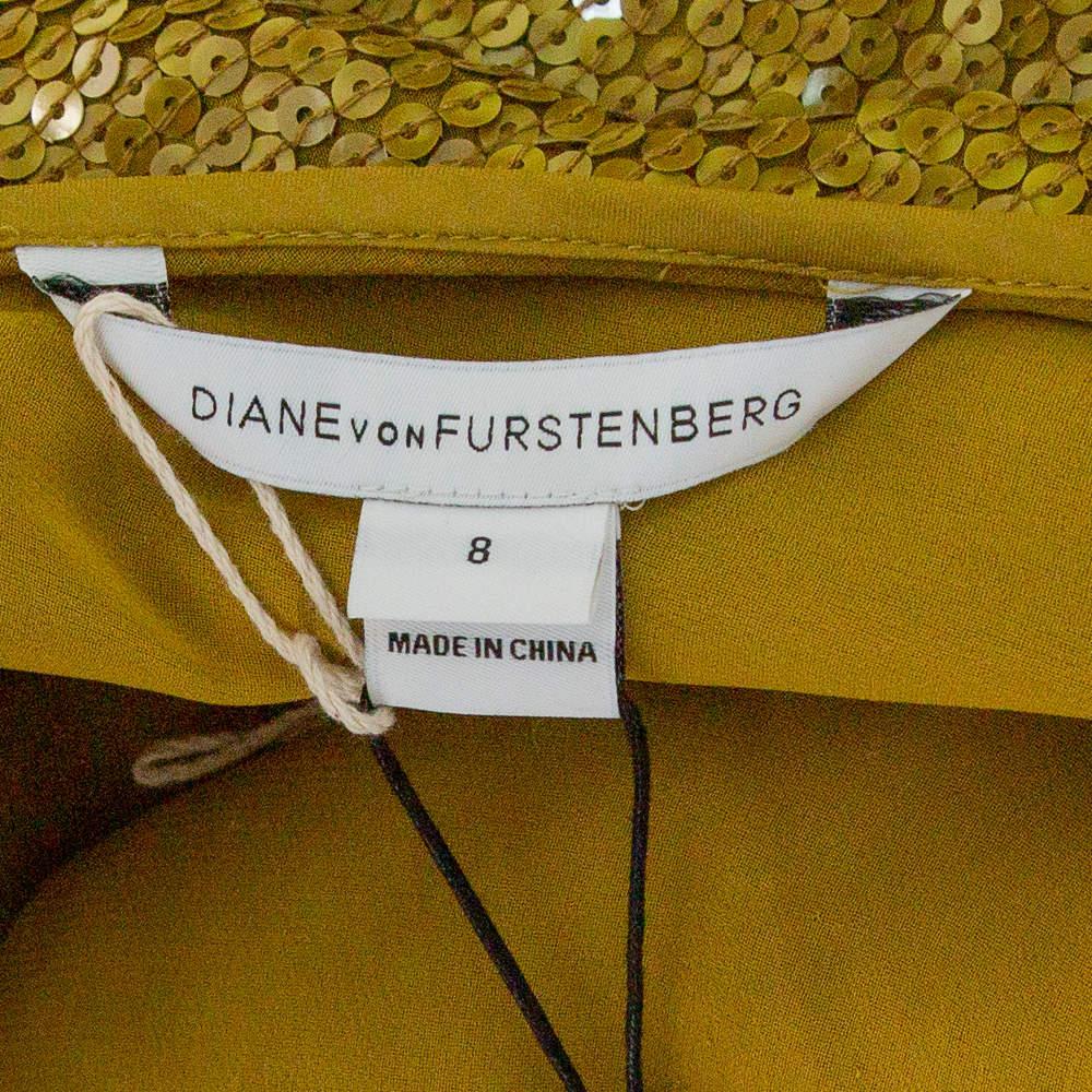 Diane Von Furstenberg Mustard Yellow Sequin Embellished Silk Havita Dress M For Sale 2