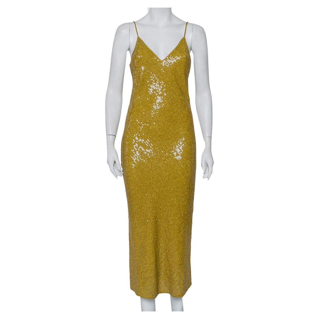 Diane Von Furstenberg Mustard Yellow Sequin Embellished Silk Havita Dress M For Sale