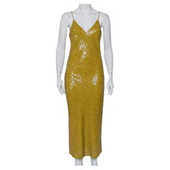 Used Diane Von Furstenberg Mustard Yellow Sequin Embellished Silk Havita Dress M