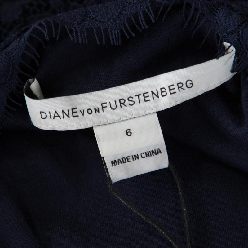 Black Diane von Furstenberg Navy Blue Floral Lace Julianna Wrap Maxi Dress M