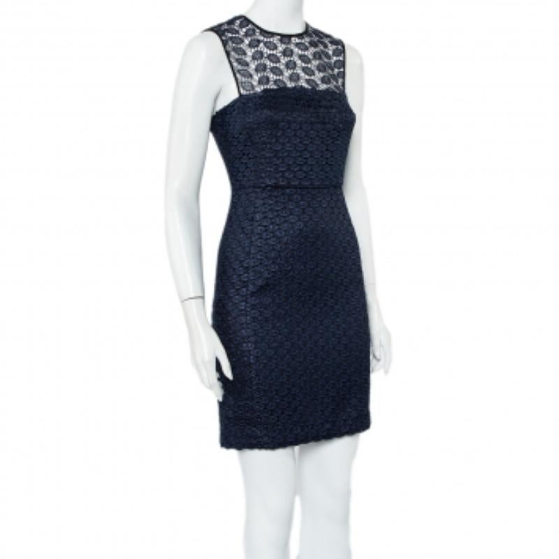 Diane Von Furstenberg Navy Blue Kinchu SG Lace Dress S For Sale 1