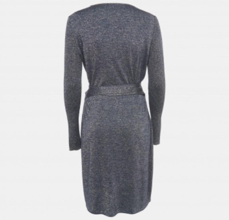 Grigio Diane von Furstenberg - Vestito a portafoglio Evelyn in maglia lurex blu navy I.L.A. in vendita