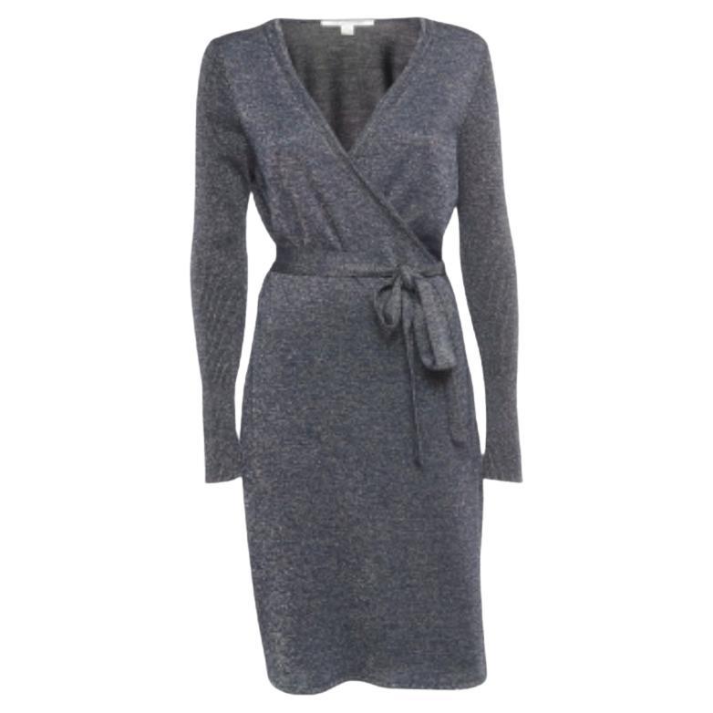 Diane von Furstenberg - Vestito a portafoglio Evelyn in maglia lurex blu navy I.L.A. in vendita