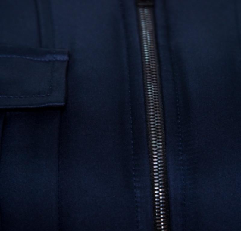 Donna Diane von Furstenberg Giacca Bomber Alexander in raso blu navy M. in vendita
