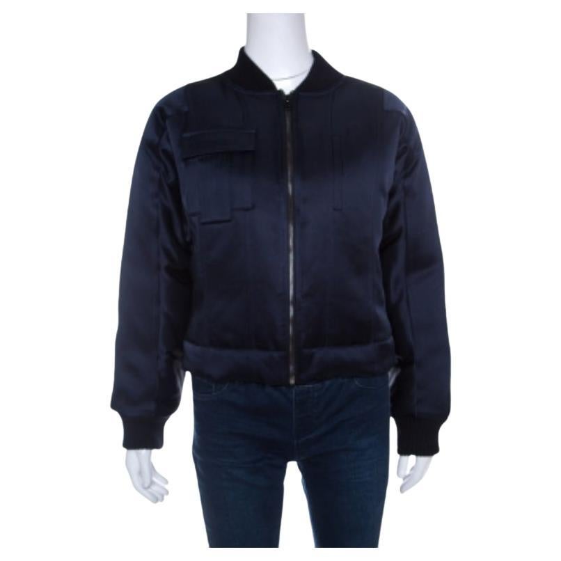 Diane von Furstenberg Giacca Bomber Alexander in raso blu navy M. in vendita