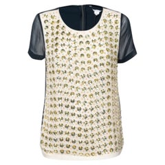 Diane von Furstenberg Top in seta blu navy con cristalli impreziositi M.