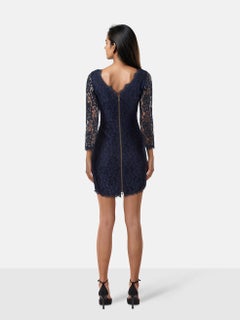 Diane Von Furstenberg Navy Lace Mid Sleeve Dress Size XXS