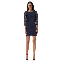 Diane Von Furstenberg Navy Lace Mid Sleeve Dress Size XXS