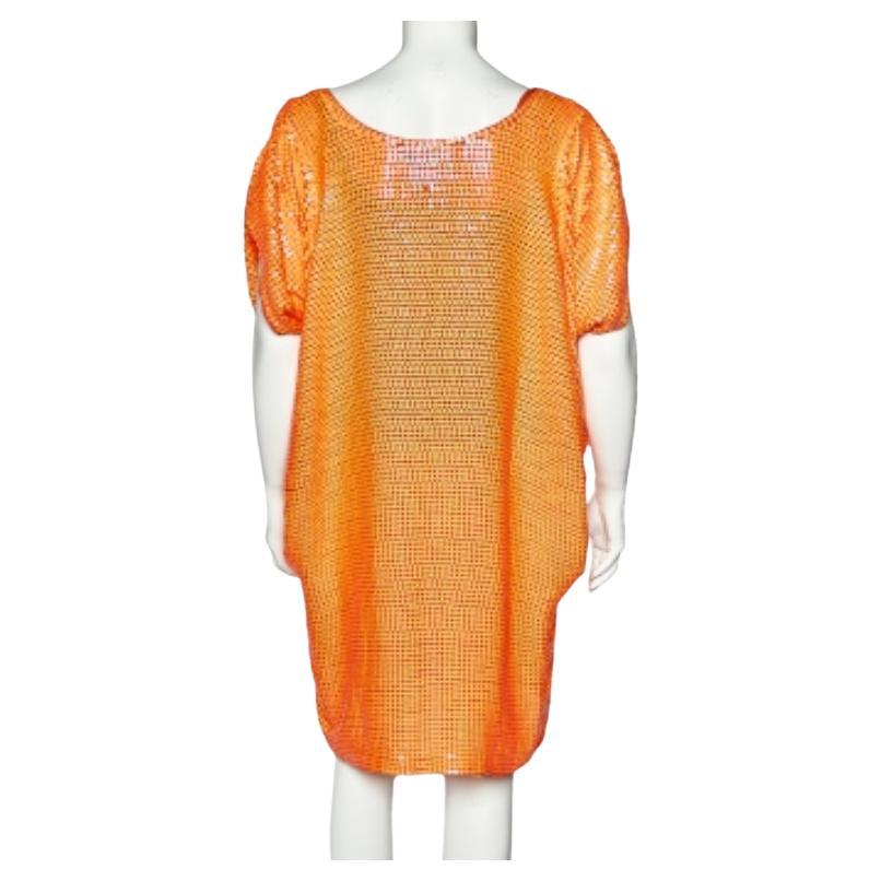 Diane von Furstenberg Neon Orange Sequin Embellished Silk Kei Tunic L
