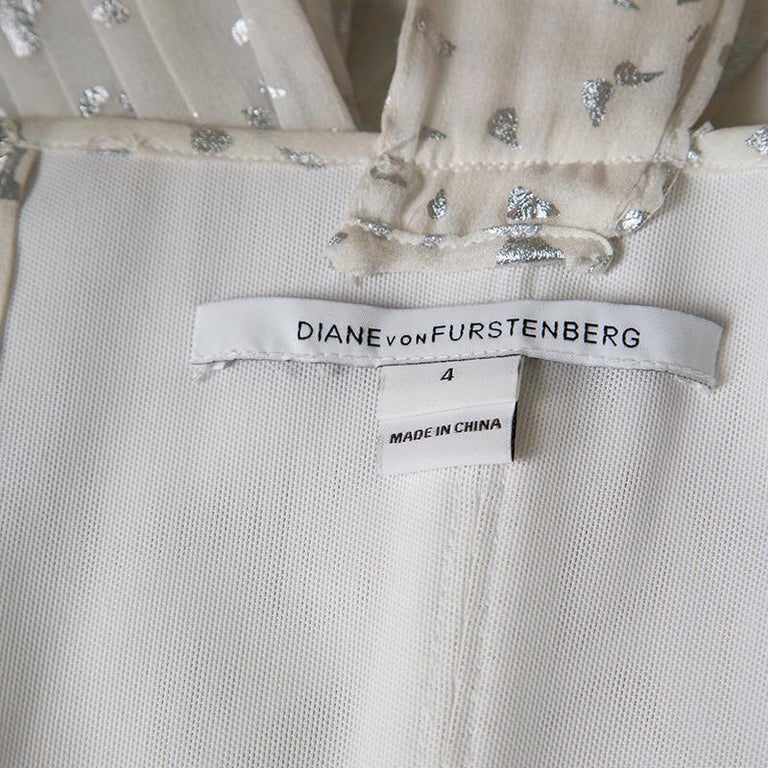 Diane Von Furstenberg Off White Flutter Foil Lillie Maxi Dress S For ...