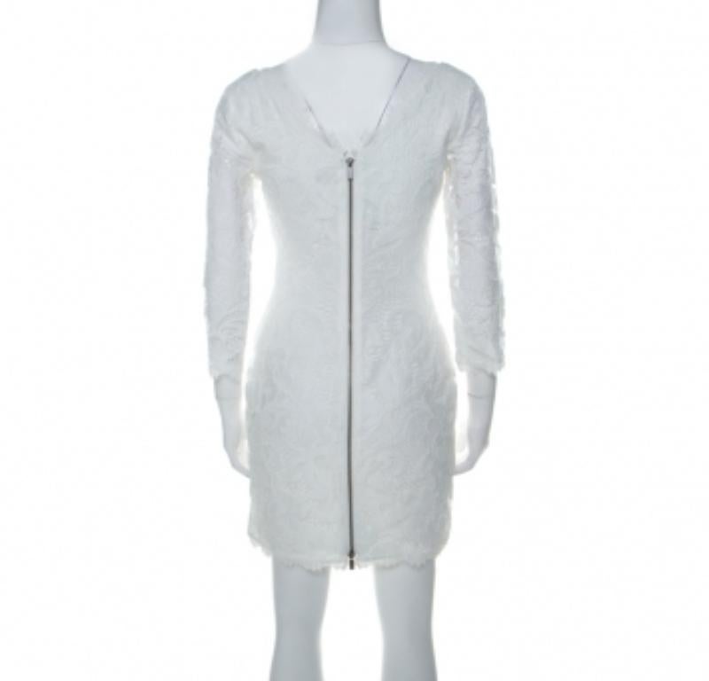Diane von Furstenberg Off White Langärmeliges Zarita Spitzenkleid S (Grau) im Angebot