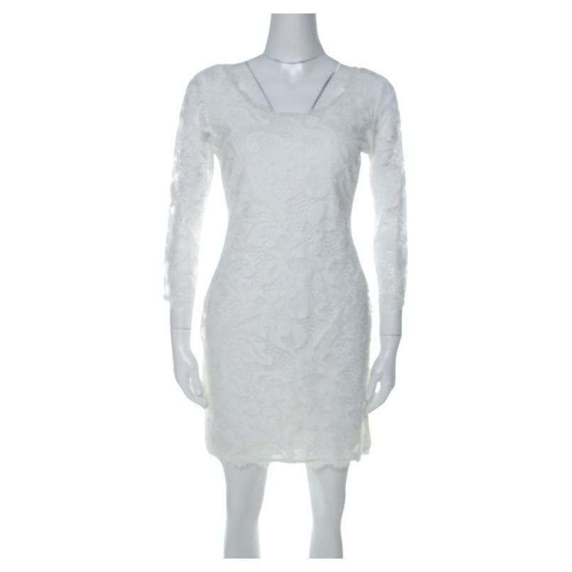 Diane von Furstenberg Off White Langärmeliges Zarita Spitzenkleid S im Angebot