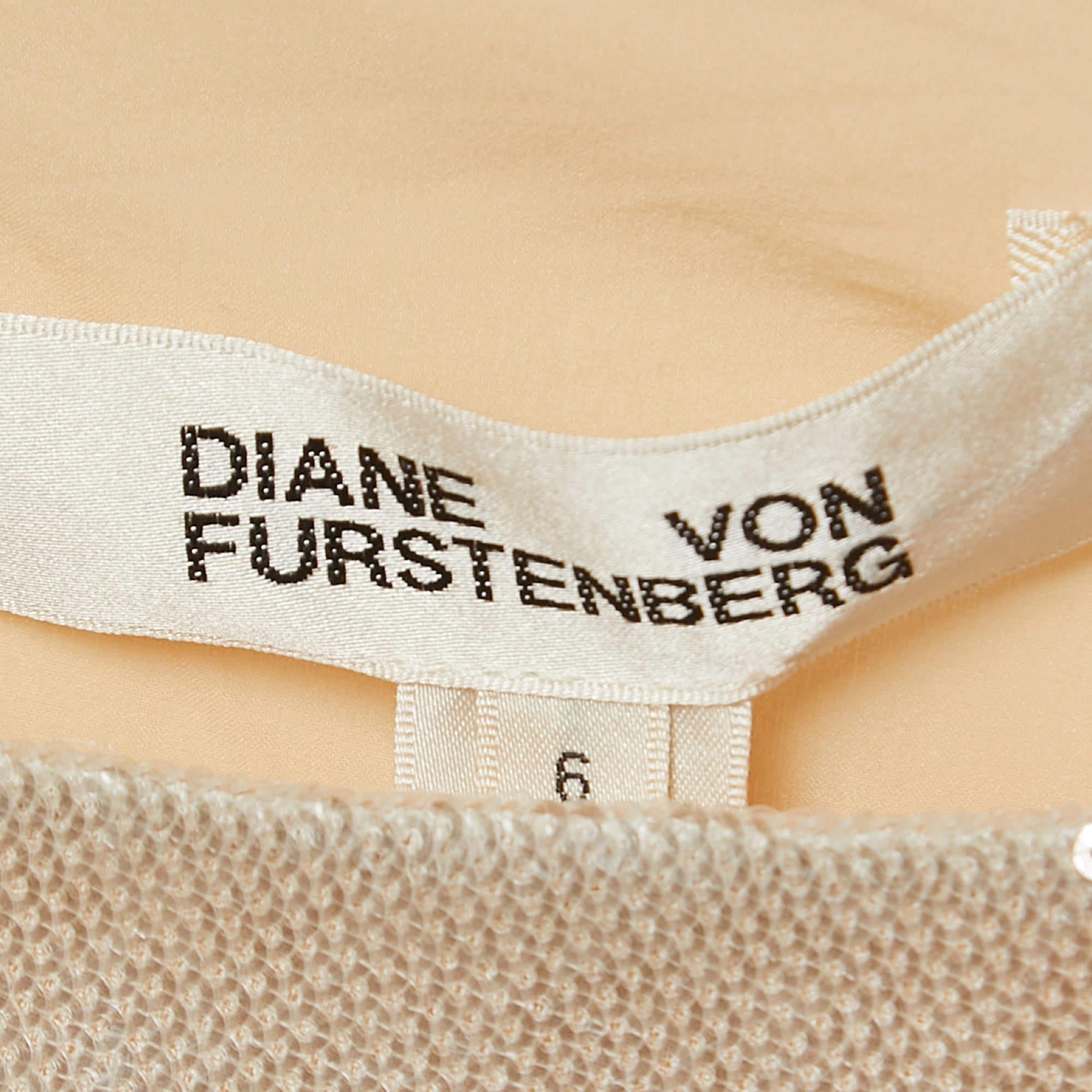 Diane Von Furstenberg Off-White/Orange Sequined One Shoulder Dress M In Good Condition For Sale In Dubai, Al Qouz 2