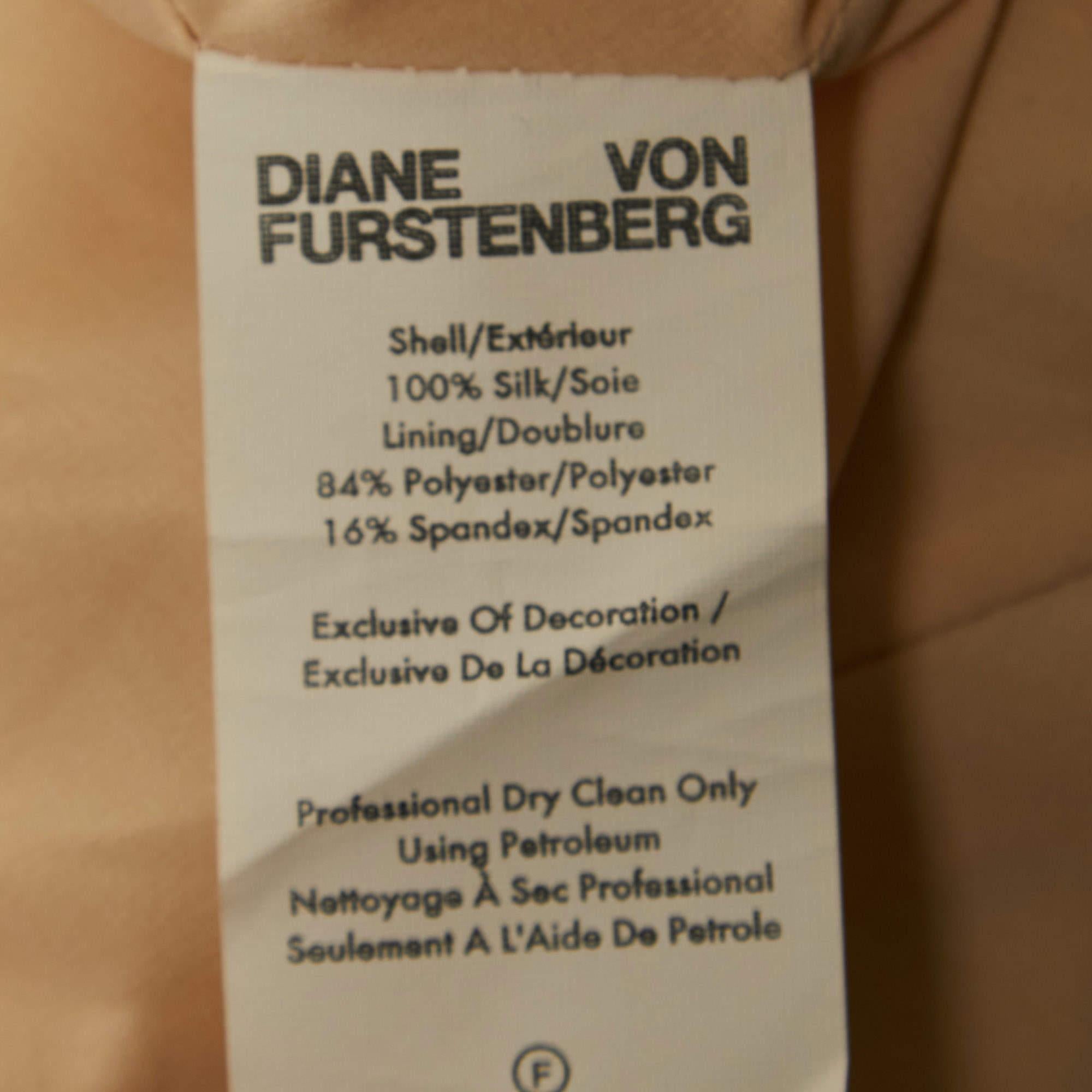 Women's Diane Von Furstenberg Off-White/Orange Sequined One Shoulder Dress M For Sale