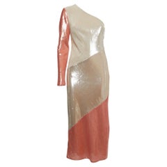 Used Diane Von Furstenberg Off-White/Orange Sequined One Shoulder Dress M