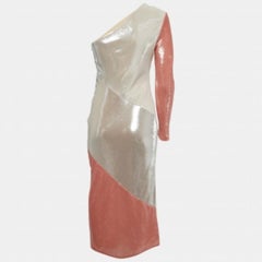 Diane Von Furstenberg Off-White/Orange Sequined Silk One Shoulder Midi Dress S
