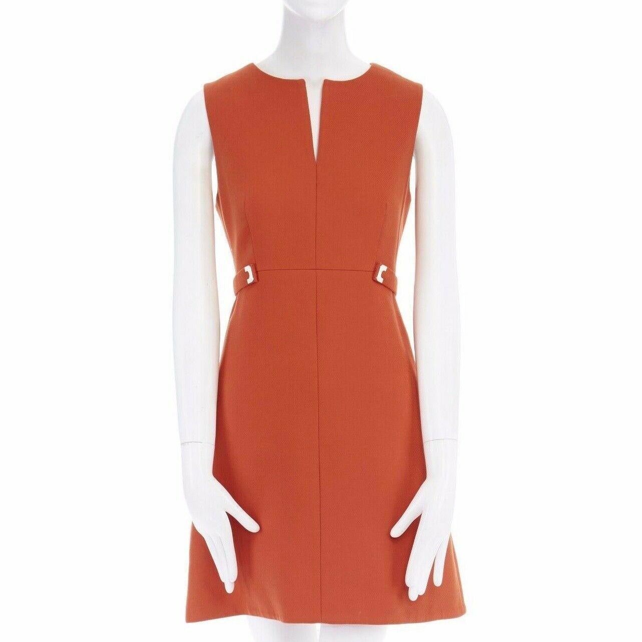 DIANE VON FURSTENBERG orange cotton blend silver tab waist A-line dress US4 S In Excellent Condition In Hong Kong, NT
