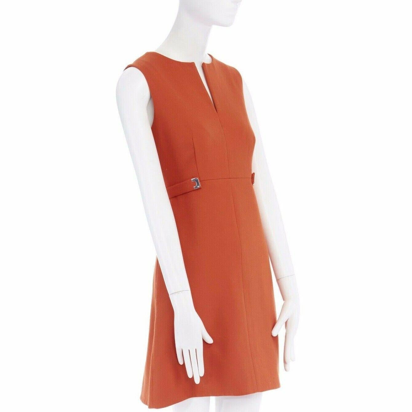 Women's DIANE VON FURSTENBERG orange cotton blend silver tab waist A-line dress US4 S
