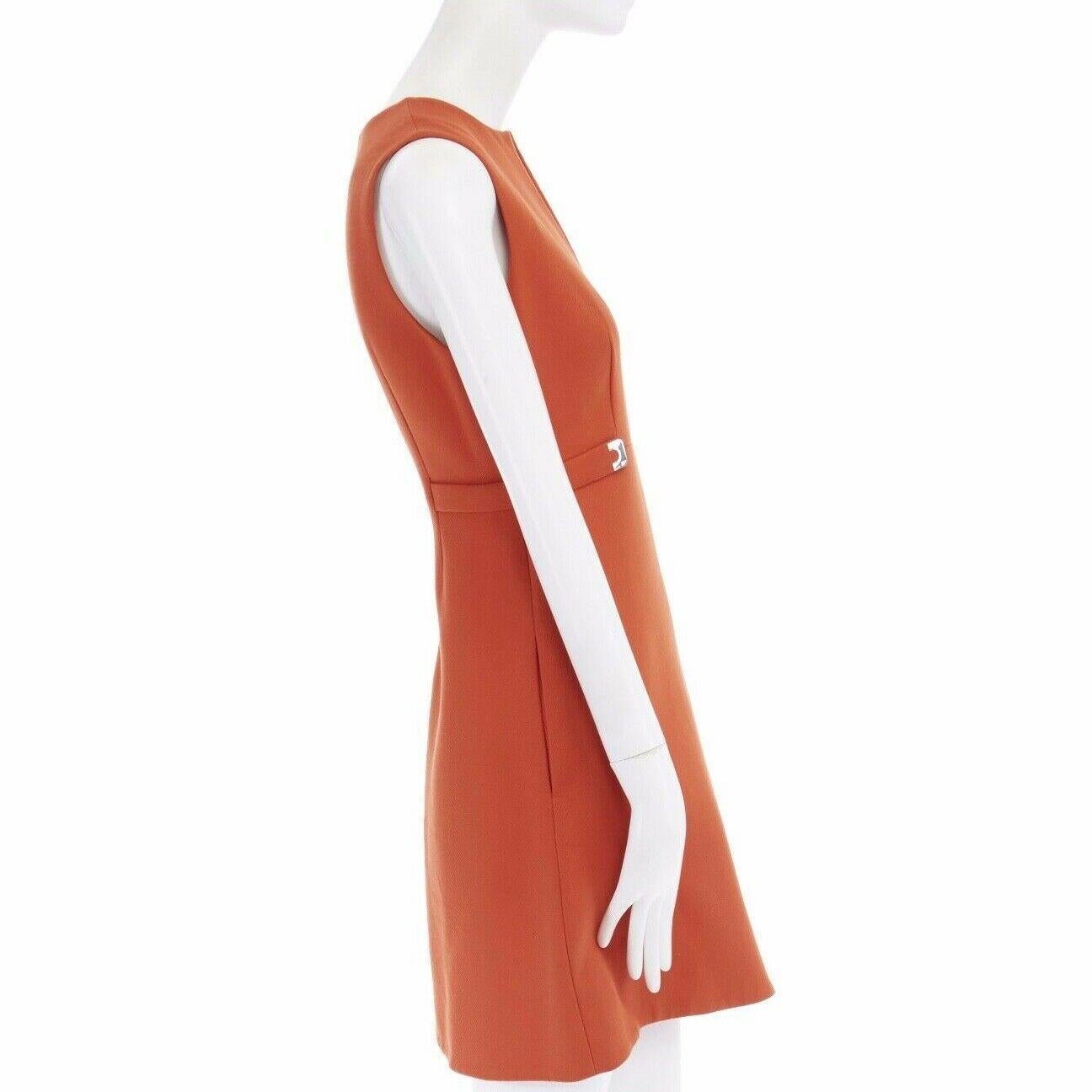 DIANE VON FURSTENBERG orange cotton blend silver tab waist A-line dress US4 S 1