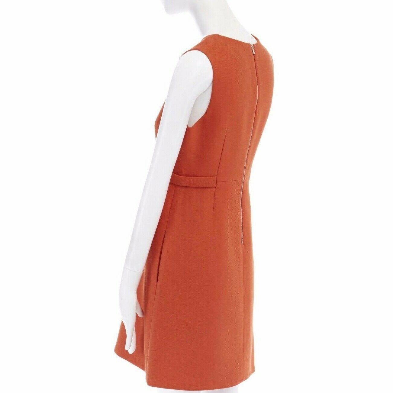 DIANE VON FURSTENBERG orange cotton blend silver tab waist A-line dress US4 S 2