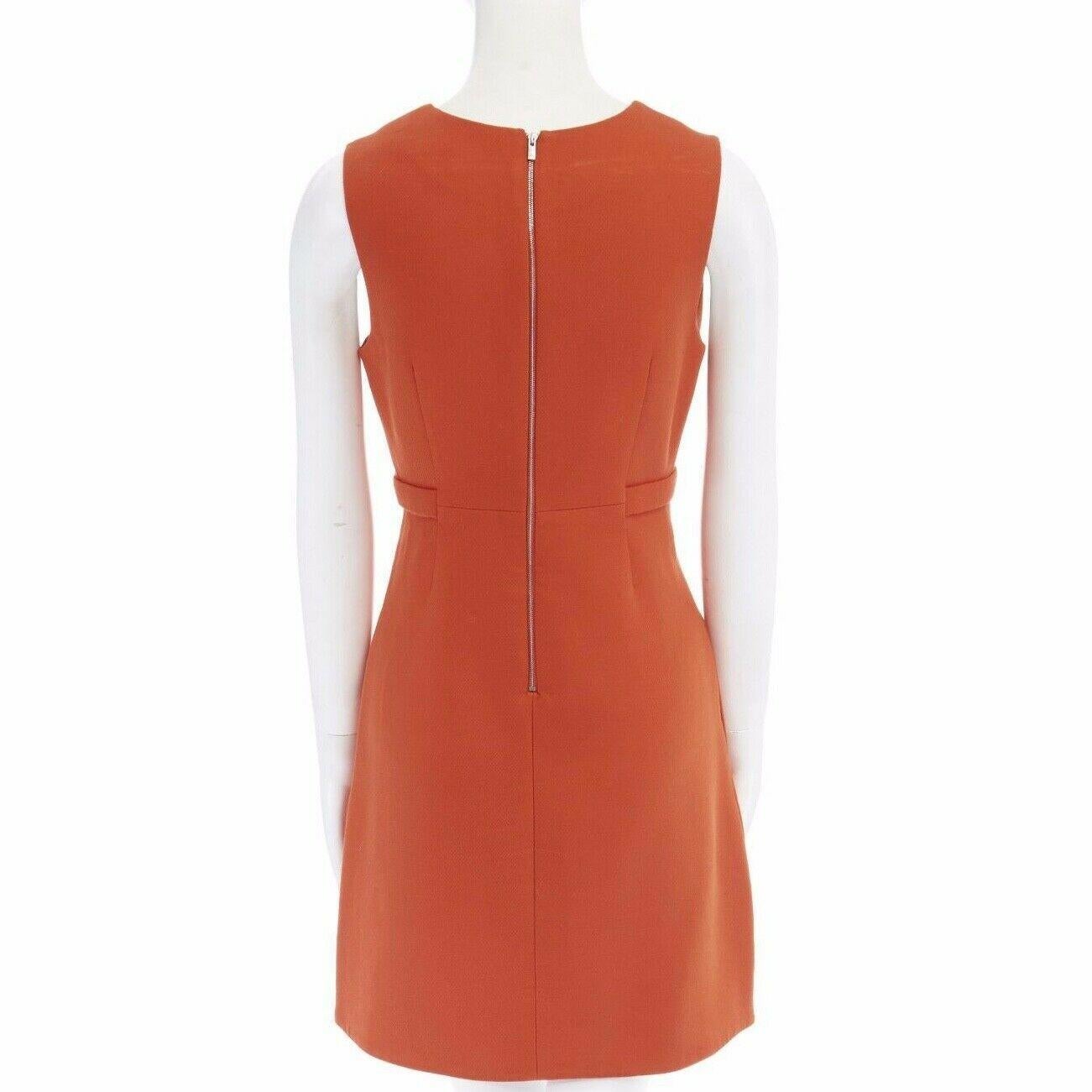 DIANE VON FURSTENBERG orange cotton blend silver tab waist A-line dress US4 S 3