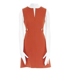 DIANE VON FURSTENBERG orange cotton blend silver tab waist A-line dress US4 S