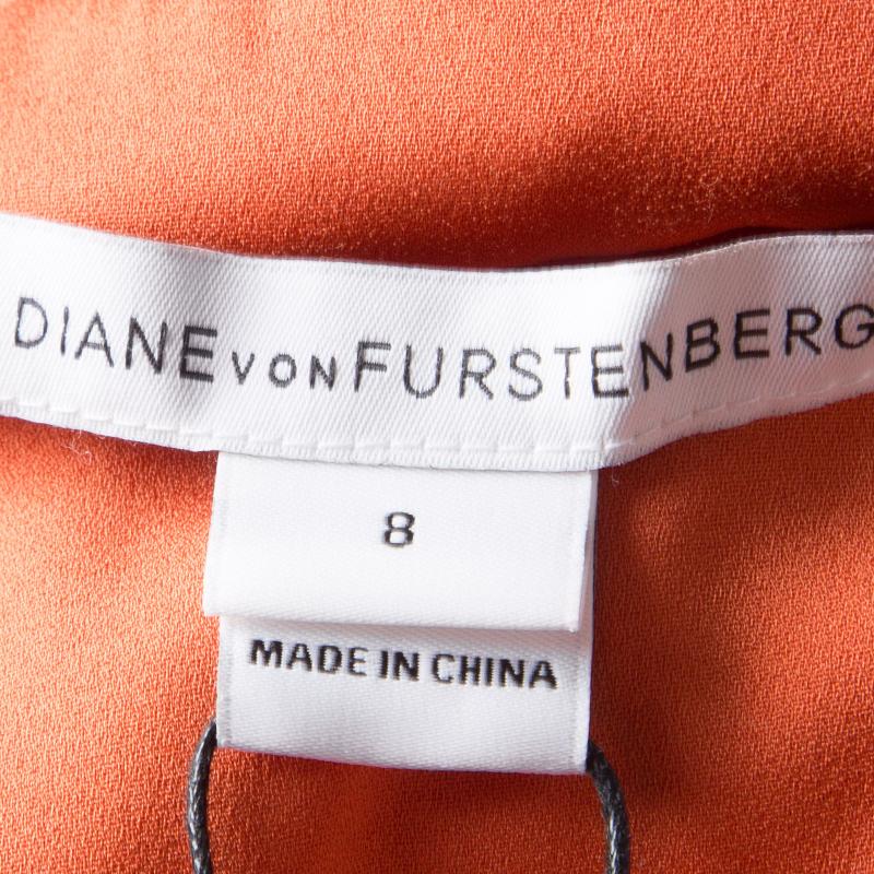 Women's Diane Von Furstenberg Orange Guipure Lace Sleeveless Tiana Flounce Dress M