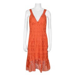 Diane Von Furstenberg Orange Guipure Lace Sleeveless Tiana Flounce Dress M