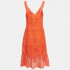Diane Von Furstenberg Orange Guipure Lace Tiana Sleeveless Dress M