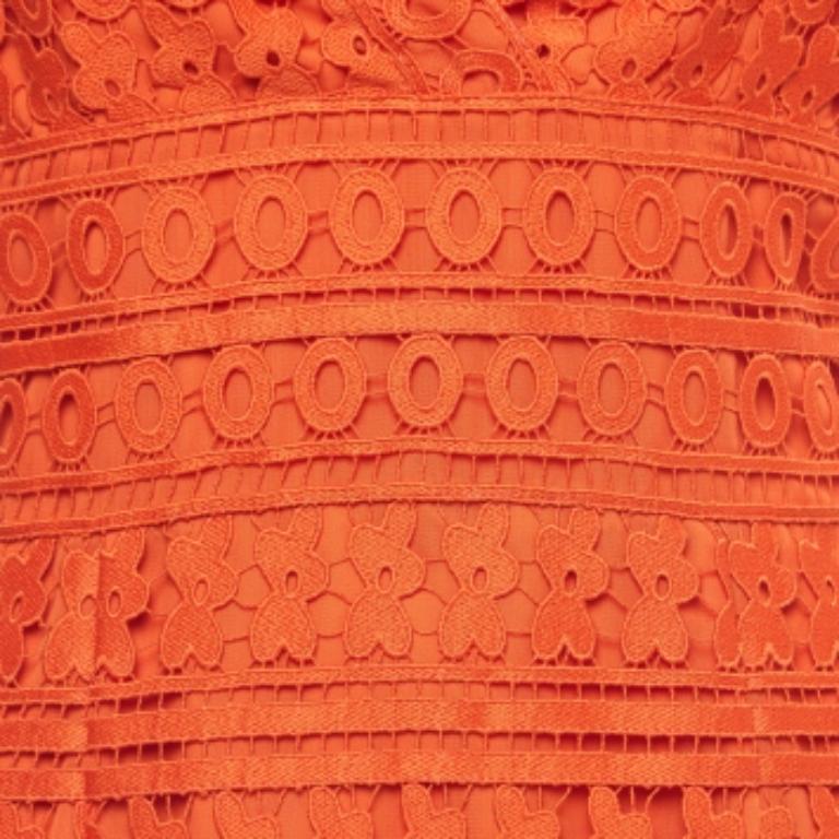 Diane von Furstenberg Orange Guipure Spitze Tiana Ärmelloses Kleid M Damen im Angebot