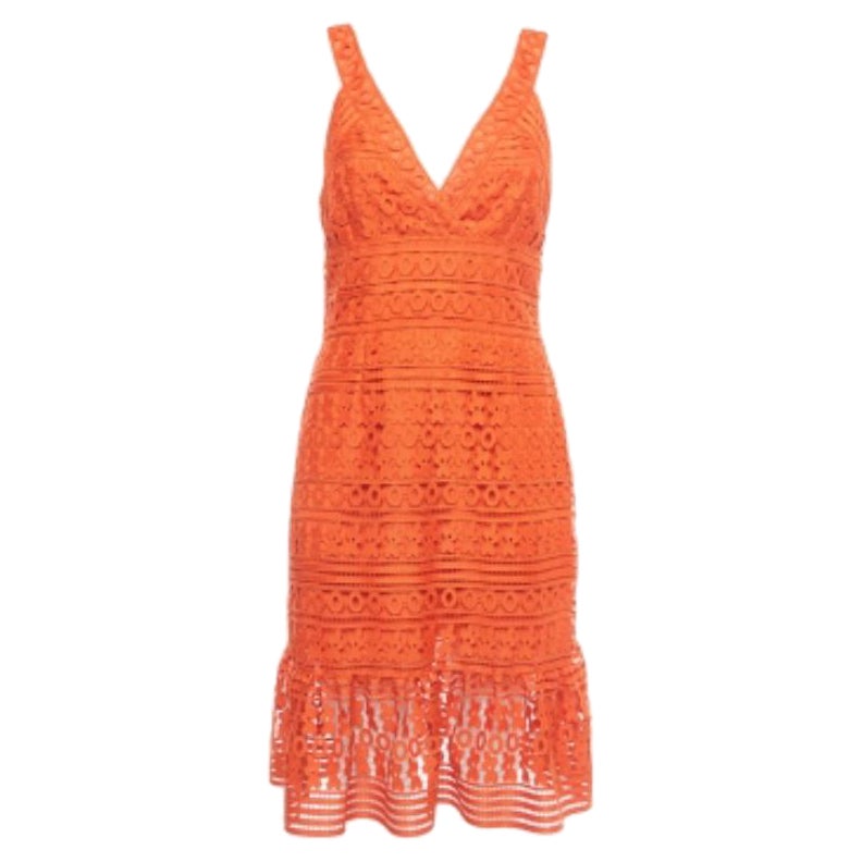Diane von Furstenberg Orange Guipure Spitze Tiana Ärmelloses Kleid M im Angebot