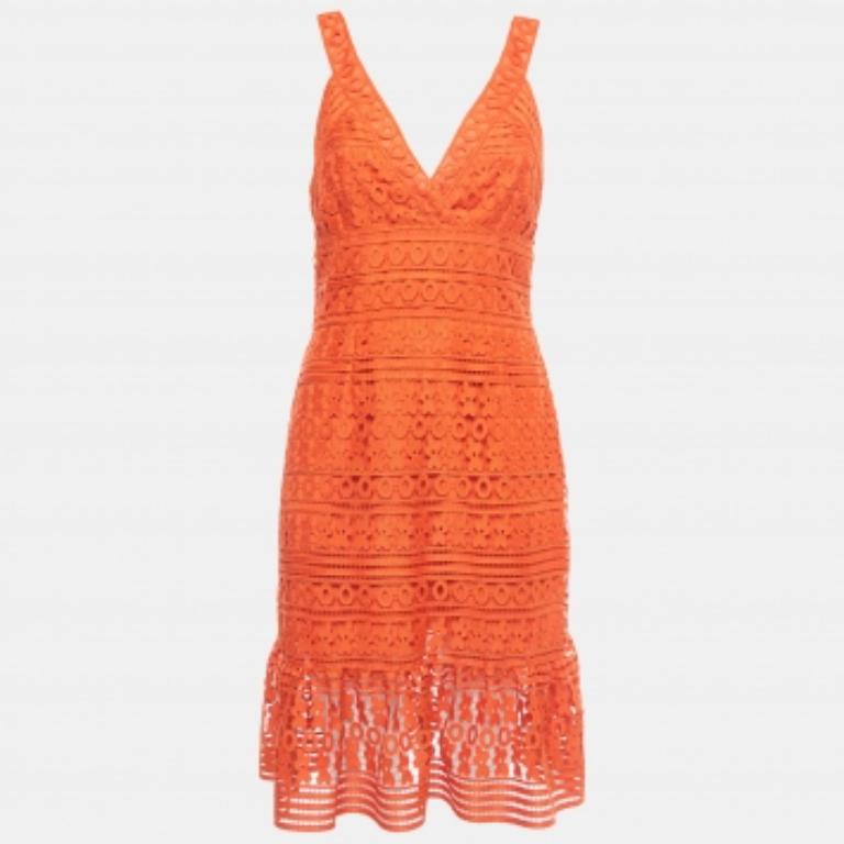 Diane Von Furstenberg Orange Guipure Lace Tiana Sleeveless Dress M