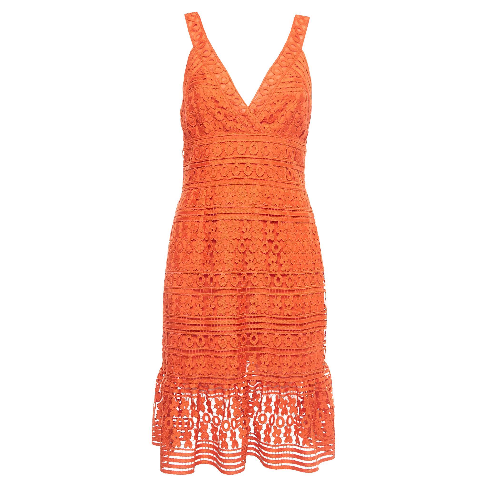 Diane Von Furstenberg Orange Guipure Lace Tiana Sleeveless Dress M