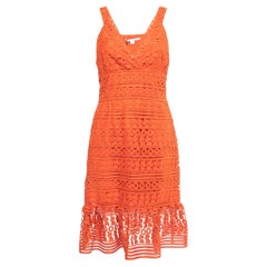 Diane von Furstenberg Orange Lace Flounce Tiana Sleeveless Dress M