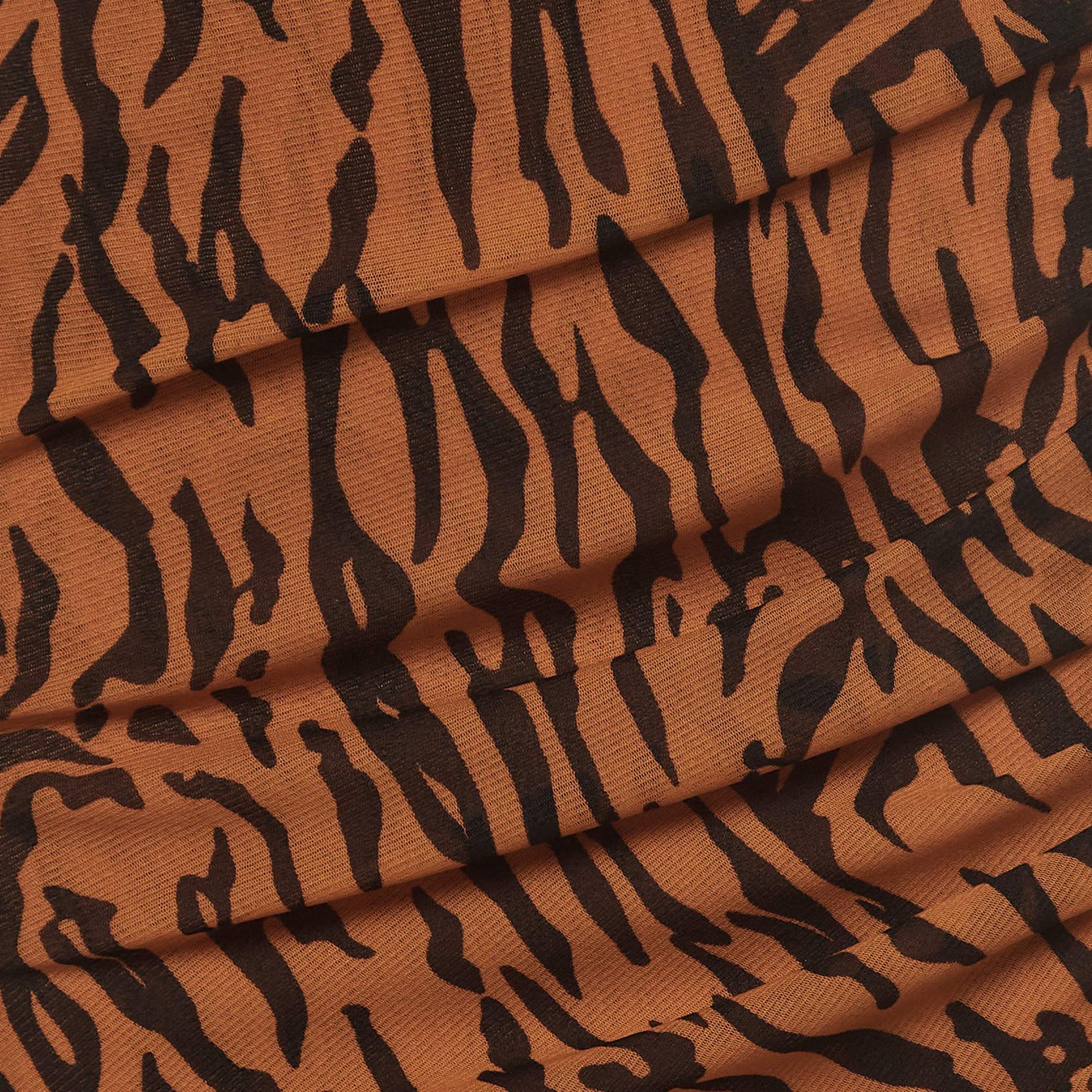 Diane Von Furstenberg Orange Print Stretch Knit Caspian Tigress Midi Skirt S In New Condition For Sale In Dubai, Al Qouz 2