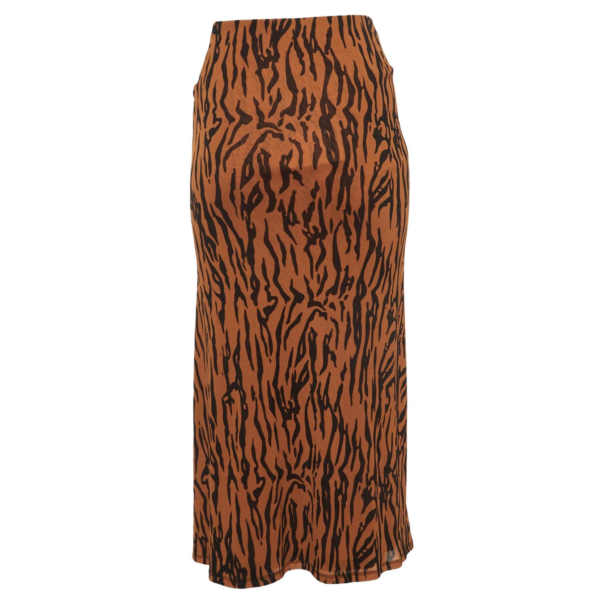 Diane Von Furstenberg Orange Print Stretch Knit Caspian Tigress Midi Skirt S For Sale